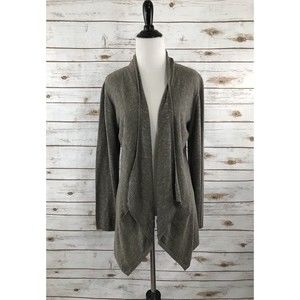 Eileen Fisher Taupe Brown Draped Open Cardigan Sweater Linen Cotton Pockets Sz S
